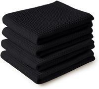 ERSHI- Serviettes de Cuisine et Gants de Toilette en Coton Black Torchon Texturé et à Tissage Plat Ensemble de Torchons 70x[3052]