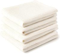 ERSHI- Serviettes de Cuisine et Gants de Toilette en Coton Solid Off White Torchon Texturé et à Tissage Plat Ensemble de Torc[3053]