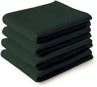 ERSHI- Serviettes de Cuisine et Gants de Toilette en Coton Vert foncé Torchon Gaufré et à Tissage Plat Ensemble de Torchons [3054]