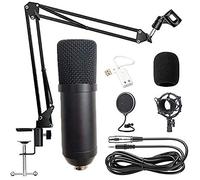 ERSINIAN Kit Microphone à condensateur pour Le Jeu vidéo, Microphone PC vers 3,5 mm avec Bras articulé réglable, Suspension Antichoc, pour l'enregistrement et la Diffusion en Studio (Noir)