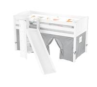 Erst-Holz Beau lit de jeu pour enfant avec toboggan 90 x 200 cm en pin blanc V-60.21W-09, équipement : avec matelas et rideau gris