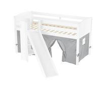 Erst-Holz Beau lit de jeu pour enfant avec toboggan 90 x 200 cm en pin blanc V-60.21W-09, équipement : avec rideau gris