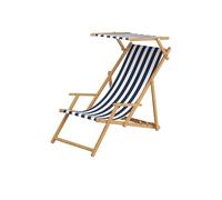 Erst-Holz Chaise Longue, Bleu Blanc rayé, chilienne, Bain de Soleil Pliant, en Bois Naturel V-10-317N