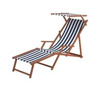 Erst-Holz Chaise Longue Pliante, rayé Bleu et Blanc, Repose-Pieds, Pare-Soleil, Table, Oreiller 10-317FSTKD