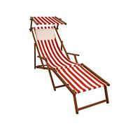 Erst-Holz Chaise Longue Pliante, rayé Rouge et Blanc, avec Repose-Pieds, Pare-Soleil, Oreiller 10-314FSKH