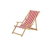 Erst-Holz Chaise Longue Pliante, rayé Rouge et Blanc, en Bois Naturel, avec Oreiller 10-314NKH