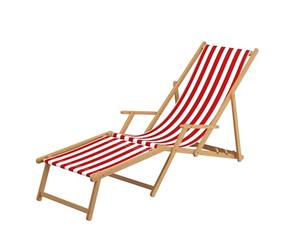 Erst-Holz Chaise Longue Pliante, rayé Rouge et Blanc, en Bois Naturel, Repose-Pieds, Oreiller 10-314NFKH