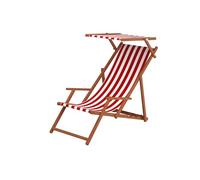 Erst-Holz Chaise Longue rayé Rouge et Blanc, chilienne, Bain de Soleil Pliant, Pare-Soleil, Oreiller 10-314SKH
