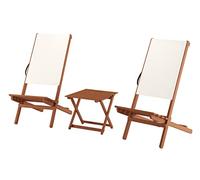 Erst-Holz Chaise Pliante en Bois avec Table, Chaise de Plage, siège de pêche, Tissu Blanc V-10-361