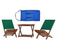 Erst-Holz Chaise Pliante en Bois Sombre, Chaise de Plage, siège de pêche, différentes Options V-10-352, Accessoires:Lot de 2 chaises. Table. Sac Bleu