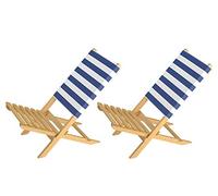 Erst-Holz Chaise Pliante en hêtre, Set Variable, siège de pêche, Tissu Bleu Blanc rayé V-10-351pack Double