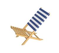 Erst-Holz Chaise Pliante en hêtre, Set Variable, siège de pêche, Tissu Bleu Blanc rayé V-10-351piece Unique