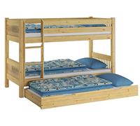 Erst-Holz® Huit variantes de lit superposé élégant divisible 90x200 en pin massif V-60.12-09Ni100Lattes en planches de bois rigides et commode lit pour les invités