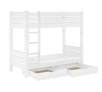 Erst-Holz Lit superposé pour Adultes pin Blanc très Confortable 100x200 literie et 2 tiroirs 60.16-10WT100MS2