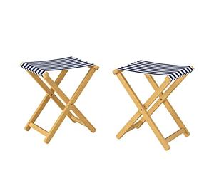 Erst-Holz Tabouret de Jardin Pliable, Bois hêtre Naturel avec Tissu Bleu et Blanc V-10-216N-17