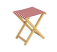 Erst-Holz Tabouret de Jardin Pliable, Bois hêtre Naturel avec Tissu Rouge et Blanc V-10-216N-14
