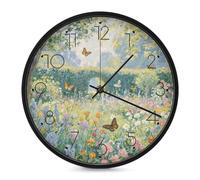 ERSTSNCK Belle horloge murale de jardin décorative silencieuse et sans tic-tac pour salon, chambre, salle de bain, cuisine, bureau, appartement ou cadeau - Noir - 25,4 cm