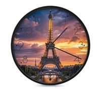 ERSTSNCK Belle horloge murale décorative en forme de tour Eiffel Paris silencieuse sans tic-tac pour salon, chambre, salle de bain, cuisine, bureau, appartement ou cadeau - Noir - 25,4 cm
