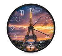 ERSTSNCK Belle horloge murale décorative en forme de Tour Eiffel Paris silencieuse sans tic-tac pour salon, chambre, salle de bain, cuisine, bureau, appartement ou cadeau Blanc 25,4 cm