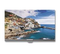 ERSTSNCK Cinque Terre - Porte-cartes de visite en métal personnalisé super léger avec fermeture à boucle pour homme et femme