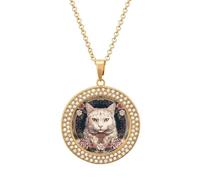 ERSTSNCK Collier pour femme - Fleurs et chat blanc - Pendentif rond en alliage - Collier à breloques élégant - Cadeau d'anniversaire, d'anniversaire de mariage, de Saint-Valentin, One size, Zinc