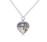 ERSTSNCK Collier urne pour cendres de Noël, bonhomme de neige, pendentif commémoratif en forme de cœur avec kit de remplissage, chaîne réglable de 70,1 cm, bijou souvenir pour chien, chat, cadeau de