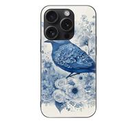 ERSTSNCK Compatible avec iPhone 15, coque de téléphone élégante motif oiseau bleu et fleurs, coque de téléphone élégante pour homme et femme, en verre trempé, résistante aux chocs, pour 15 Pro