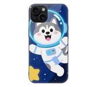 ERSTSNCK Compatible avec iPhone 15, motif astronautes husky sur l'espace, coque de téléphone élégante pour homme et femme, en verre trempé, résistante aux chocs, pour 15 Pro