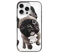 ERSTSNCK Compatible avec iPhone 16, coque de téléphone élégante avec motif bouledogue français, coque de téléphone élégante pour homme et femme, verre trempé, résistante aux chocs, coque fine pour 16
