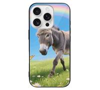 ERSTSNCK Compatible avec iPhone 16, coque de téléphone élégante motif âne et papillons (arc-en-ciel) pour homme et femme, verre trempé, coque fine antichoc pour 16 Pro