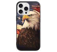 ERSTSNCK Compatible avec iPhone 16, coque de téléphone élégante motif drapeau et aigle pour homme et femme, verre trempé, résistant aux chocs, coque fine pour 16 Pro, noir