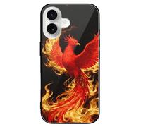 ERSTSNCK Compatible avec iPhone 16 - Coque de téléphone élégante Phoenix Flame pour homme et femme, en verre trempé, résistante aux chocs, pour 16 Pro, noir