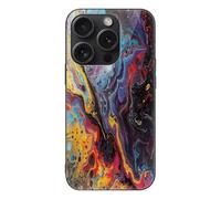 ERSTSNCK Coque compatible avec iPhone 15, peinture à l'encre colorée, coque de téléphone élégante pour homme et femme, en verre trempé, résistante aux chocs, coque fine pour 15 Pro, noir