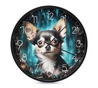 ERSTSNCK Gem Cave Horloge murale décorative en forme de chihuahua silencieuse et sans tic-tac pour salon, chambre, salle de bain, cuisine, bureau, appartement ou cadeau Blanc 25,4 cm