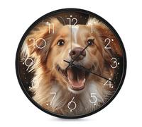 ERSTSNCK Happy Puppy Horloge murale décorative silencieuse sans tic-tac pour salon, chambre, salle de bain, cuisine, bureau, appartement ou cadeau Blanc 25,4 cm