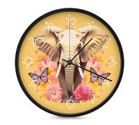 ERSTSNCK Horloge murale décorative avec deux papillons et éléphants - Horloge murale silencieuse et sans tic-tac - Pour salon, chambre, salle de bain, cuisine, bureau, appartement - 25,4 cm - Blanc