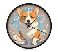 ERSTSNCK Horloge murale décorative avec illustration de chien Corgi mignon - Horloge murale décorative silencieuse sans tic-tac - Pour salon, chambre, salle de bain, cuisine, bureau, appartement