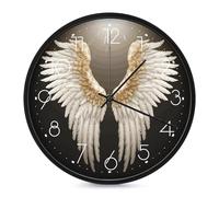 ERSTSNCK Horloge murale décorative en forme d'aile d'ange - Silencieuse - Sans tic-tac - Pour salon, chambre, salle de bain, cuisine, bureau, appartement - 25,4 cm - Blanc
