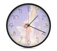 ERSTSNCK Horloge murale décorative en forme d'ange à l'aquarelle - Silencieuse - Sans tic-tac - Pour salon, chambre, salle de bain, cuisine, bureau, appartement - 25,4 cm - Noir