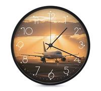 ERSTSNCK Horloge murale décorative en forme d'avion au coucher du soleil - Silencieuse - Sans tic-tac - Pour salon, chambre, salle de bain, cuisine, bureau, appartement - 25,4 cm - Blanc