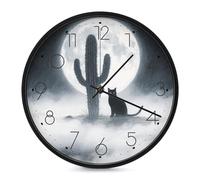 ERSTSNCK Horloge murale décorative en forme de cactus - Silencieuse - Sans tic-tac - Pour salon, chambre, salle de bain, cuisine, bureau, appartement - 25,4 cm - Noir