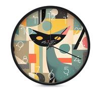 ERSTSNCK Horloge murale décorative en forme de chat d'art moderne du milieu du siècle, horloge murale silencieuse sans tic-tac pour salon, chambre, salle de bain, cuisine, bureau, appartement