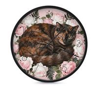 ERSTSNCK Horloge murale décorative en forme de chat écaille de tortue, horloge murale décorative silencieuse et sans tic-tac pour salon, chambre, salle de bain, cuisine, bureau, appartement ou cadeau