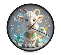 ERSTSNCK Horloge murale décorative en forme de chèvre mignonne - Silencieuse - Sans tic-tac - Pour salon, chambre, salle de bain, cuisine, bureau, appartement - 25,4 cm - Blanc