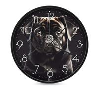 ERSTSNCK Horloge murale décorative en forme de chien carlin noir - Silencieuse - Sans tic-tac - Pour salon, chambre, salle de bain, cuisine, bureau, appartement - 25,4 cm - Blanc