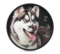 ERSTSNCK Horloge murale décorative en forme de chien Husky - Silencieuse - Sans tic-tac - Pour salon, chambre, salle de bain, cuisine, bureau, appartement - 25,4 cm - Blanc