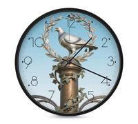 ERSTSNCK Horloge murale décorative en forme de colonne Dove on Ivy - Silencieuse - Sans tic-tac - Pour salon, chambre à coucher, salle de bain, cuisine, bureau, appartement - 25,4 cm - Noir