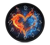 ERSTSNCK Horloge murale décorative en forme de cœur avec feu et eau - Silencieuse - Sans tic-tac - Pour salon, chambre, salle de bain, cuisine, bureau, appartement - 25,4 cm - Blanc