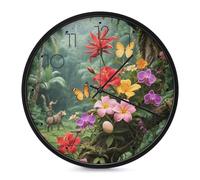 ERSTSNCK Horloge murale décorative en forme de fleur de couleur vive - Silencieuse - Sans tic-tac - Pour salon, chambre, salle de bain, cuisine, bureau, appartement - 25,4 cm - Noir