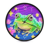 ERSTSNCK Horloge murale décorative en forme de grenouille hippie - Silencieuse - Sans tic-tac - Pour salon, chambre, salle de bain, cuisine, bureau, appartement - 25,4 cm - Blanc